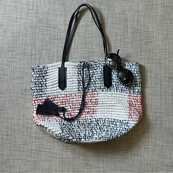 J. Crew Striped Straw Woven Market Bag Good Condition - Picture 5 of 12